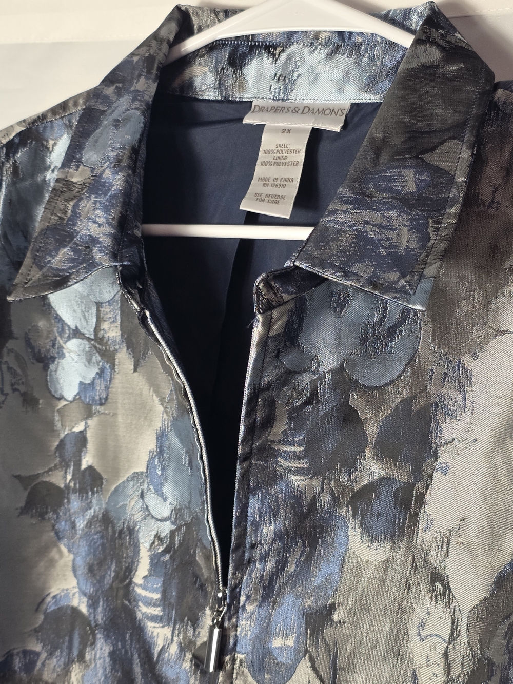 Draper's & Damon's Women's Blue Floral Jacquard Blazer Jacket 2xl Vintage 90's - Picture 2 of 6